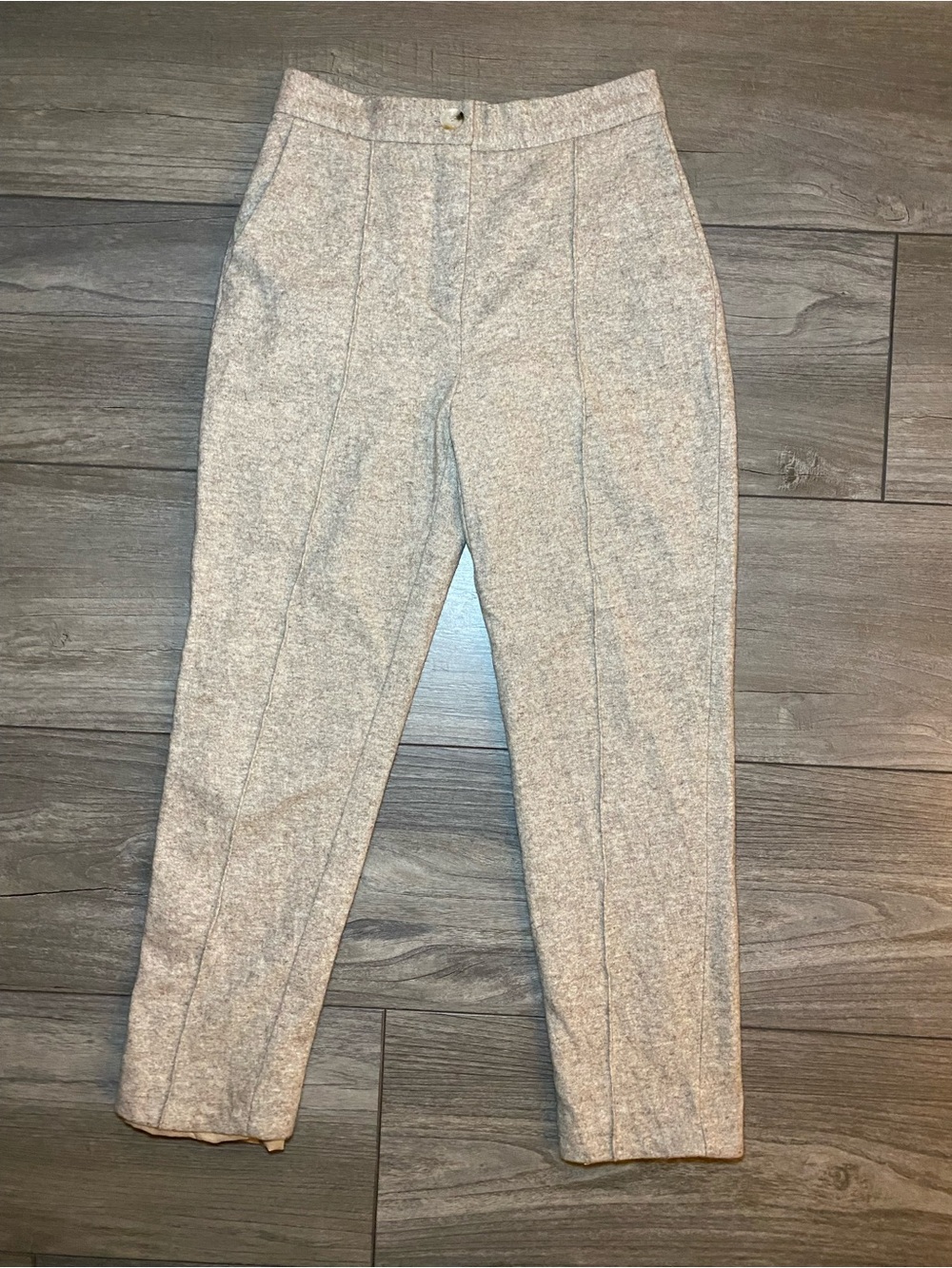 EUC 12 Storeez High-Rise Heathered 
Beige Tapered Lined Front Seam Wool Trousers
